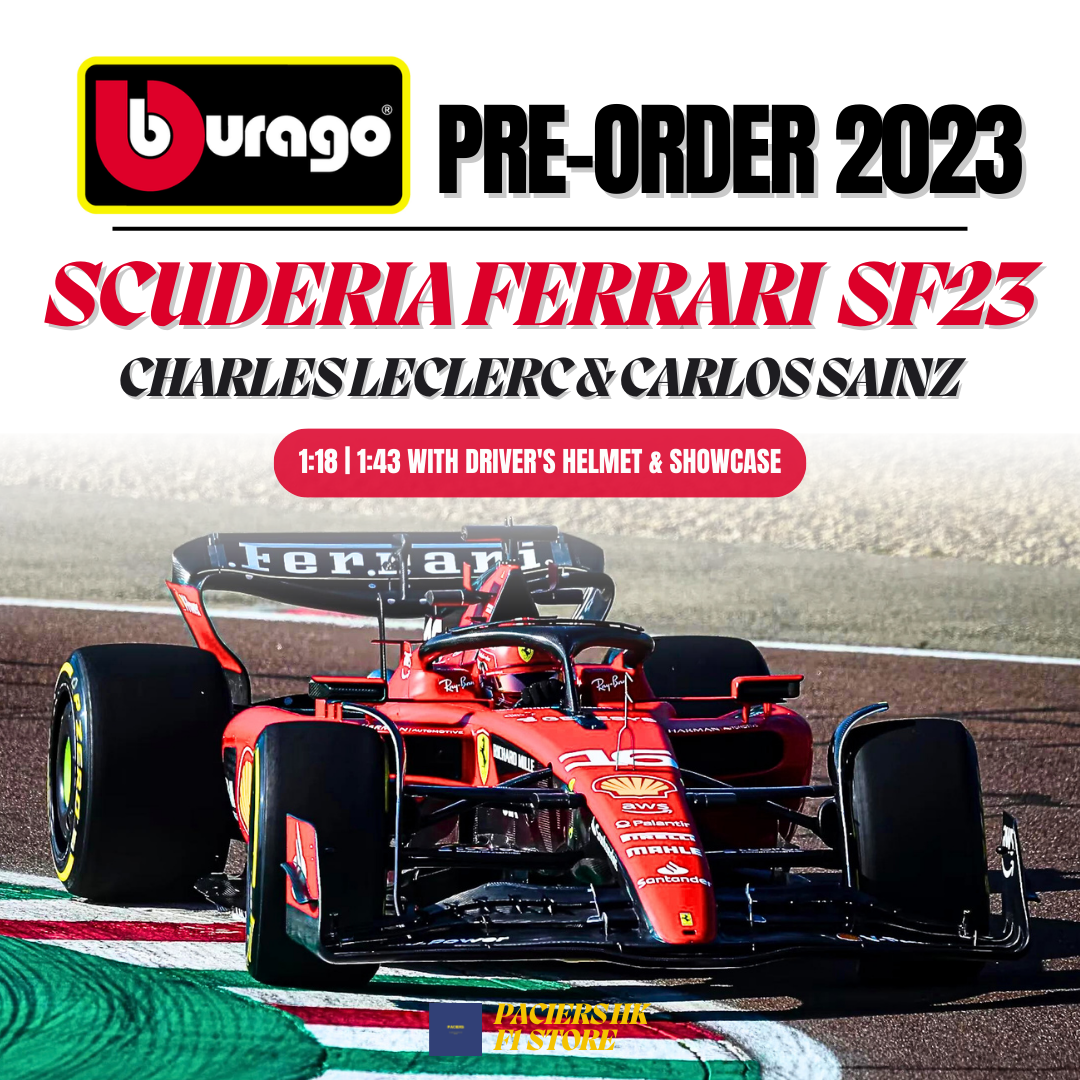 Bburago Scuderia Ferrari SF-23 (2023) with Driver's Helmet & Showcase 1:43
