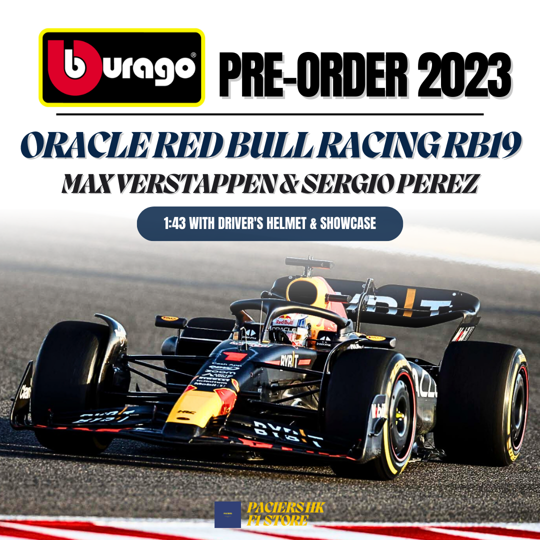 Bburago Oracle Red Bull Racing RB19 (2023) with Driver's Helmet & Showcase 1:43