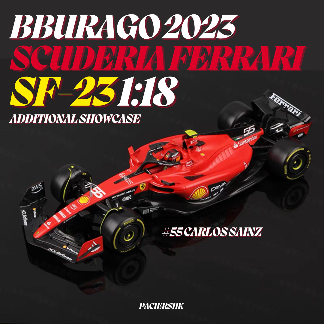 Bburago 1:18 Scuderia Ferrari 2023 SF-23 with Drivers & Showcase