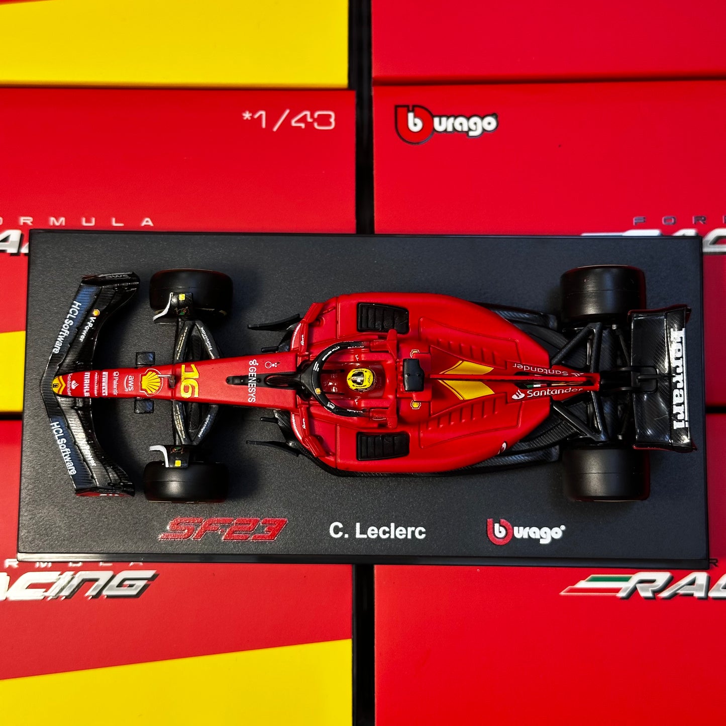 Bburago 1:43 Scuderia Ferrari 2023 SF-23 Monza GP with Acrylic Showcase