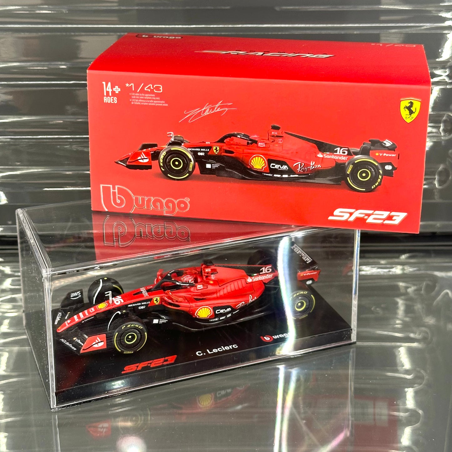Bburago Scuderia Ferrari SF-23 (2023) with Driver's Helmet & Showcase 1:43