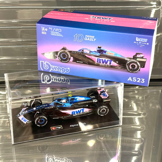 Bburago BWT Alpine F1 A523 (2023) Blue Livery with Driver's Helmet & Showcase 1:43