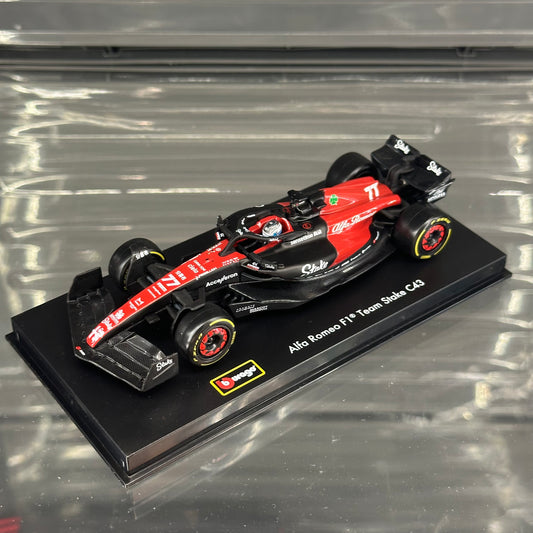 Bburago Alfa Romeo Stake F1 C43 (2023) with Driver's Helmet & Showcase 1:43