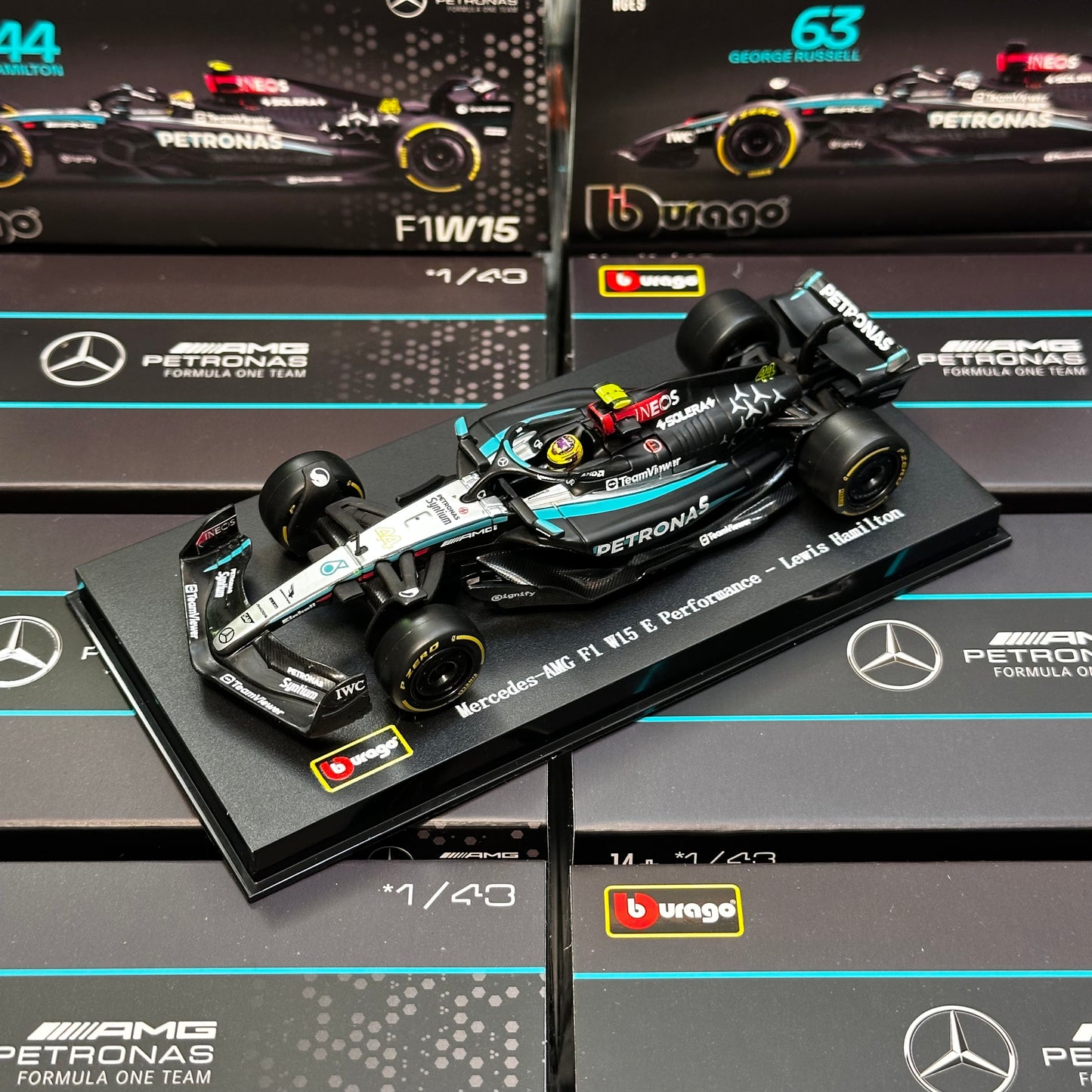 Bburago 1:43 Mercedes-AMG F1 2024 W15 with Acrylic Showcase