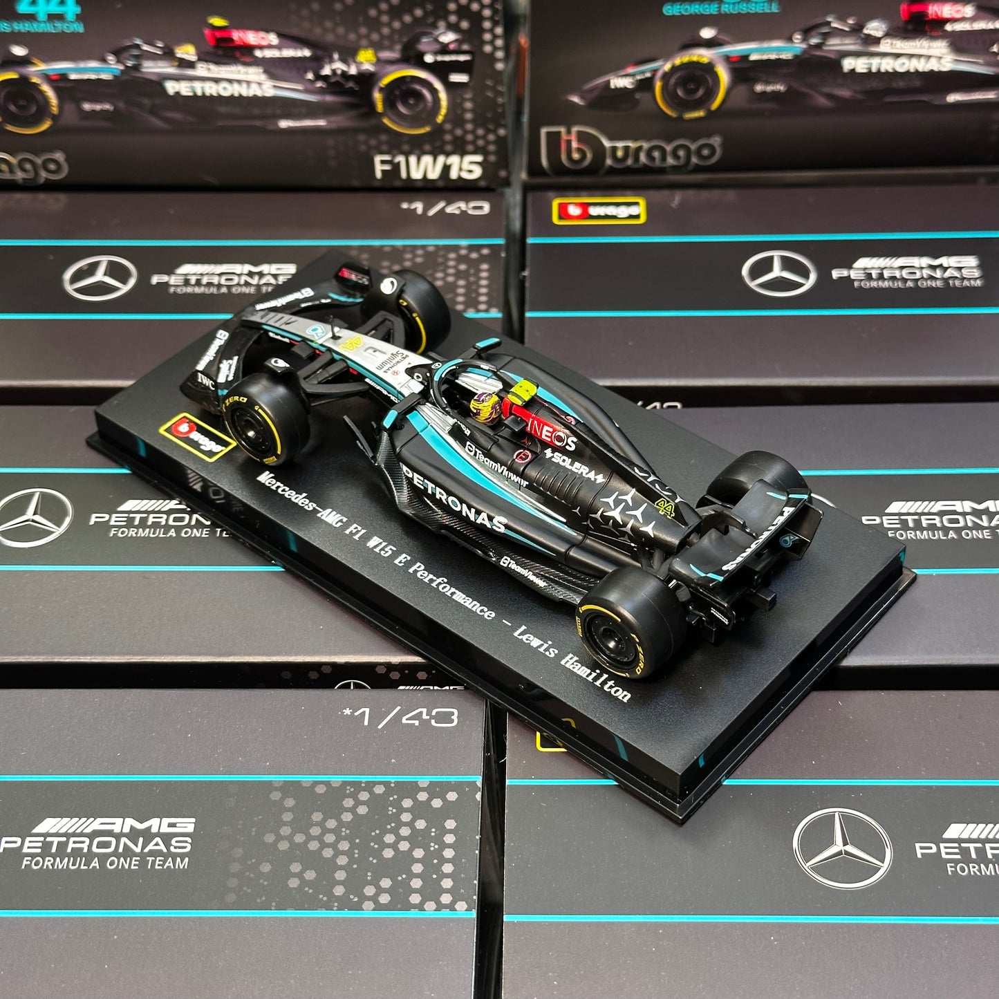 Bburago 1:43 Mercedes-AMG F1 2024 W15 with Acrylic Showcase