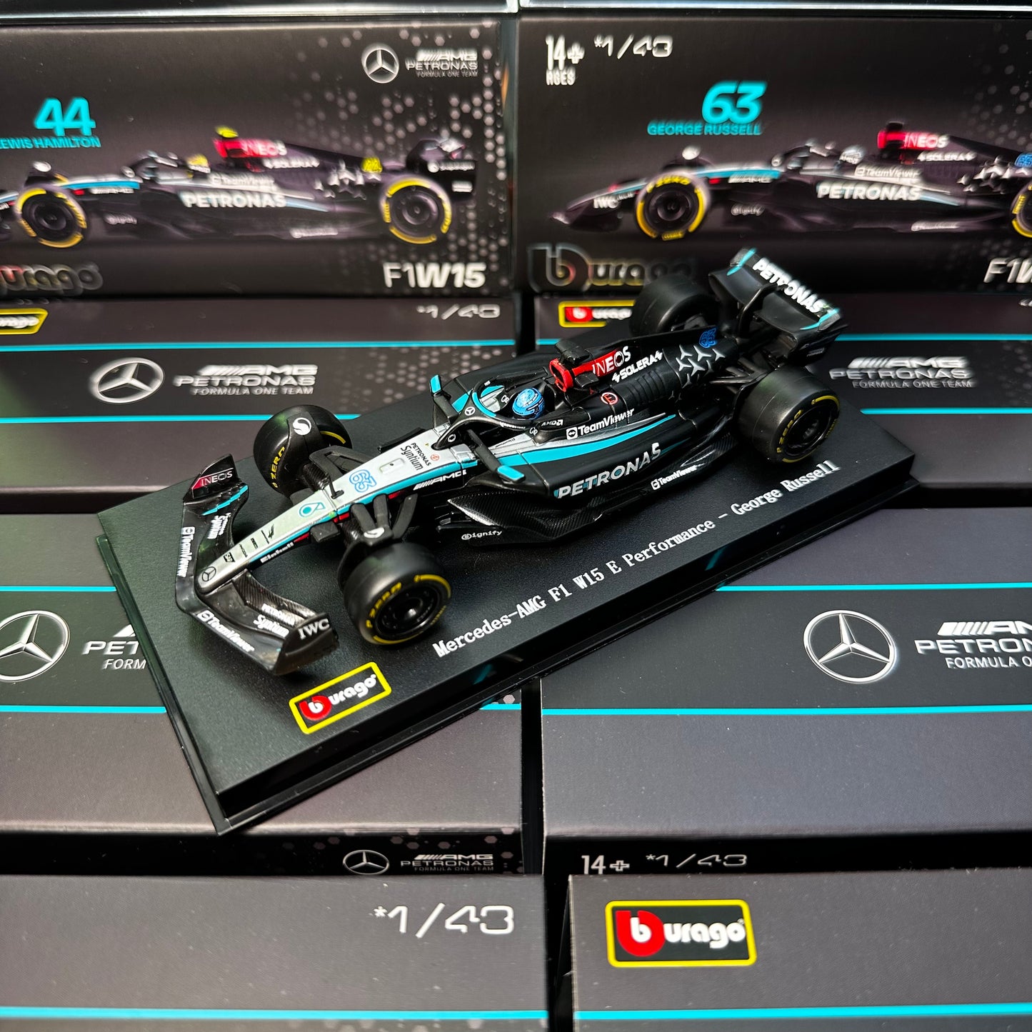 Bburago 1:43 Mercedes-AMG F1 2024 W15 with Acrylic Showcase
