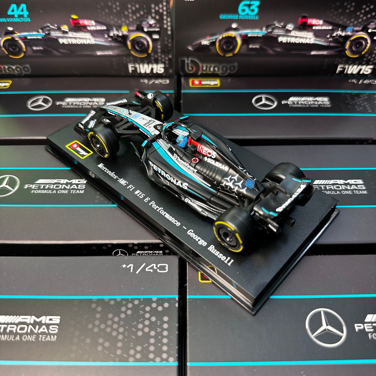 Bburago 1:43 Mercedes-AMG F1 2024 W15 with Acrylic Showcase