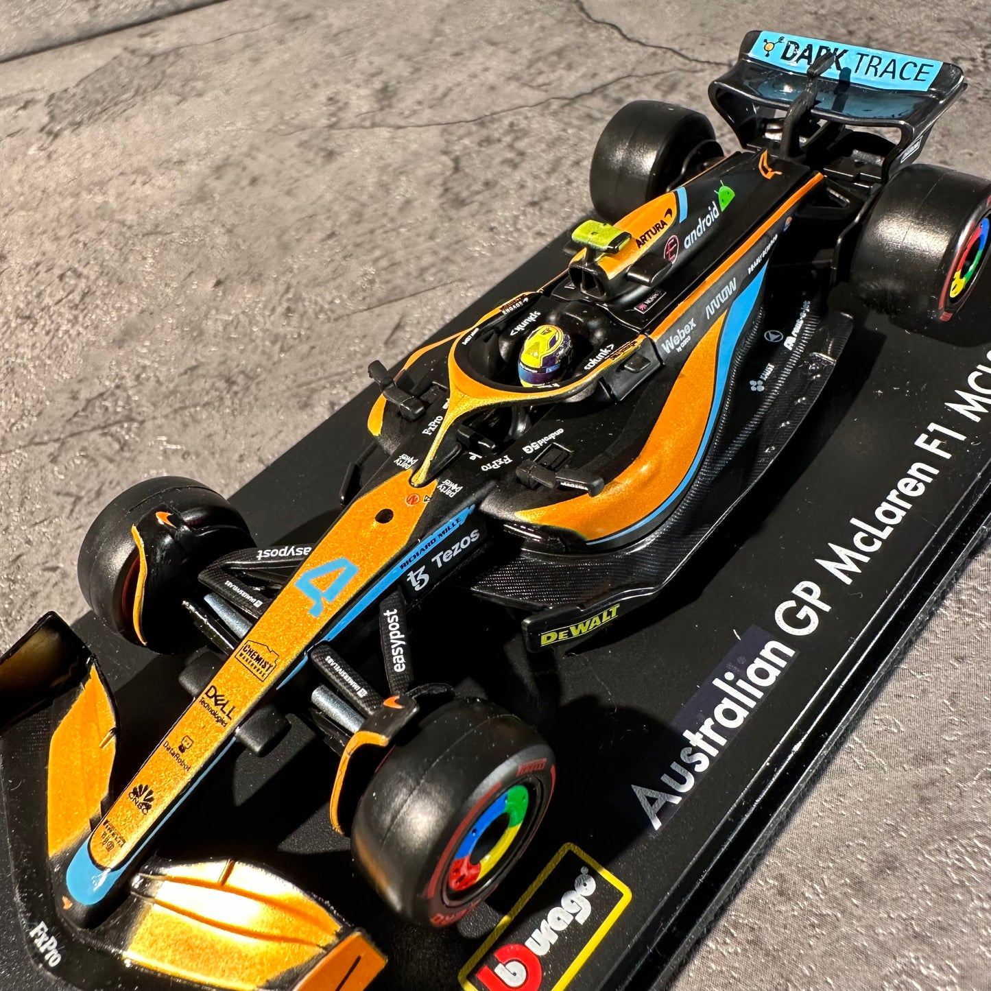 Bburago McLaren F1— MCL36 (2022) 1/43 with Driver's Helmet & Showcase