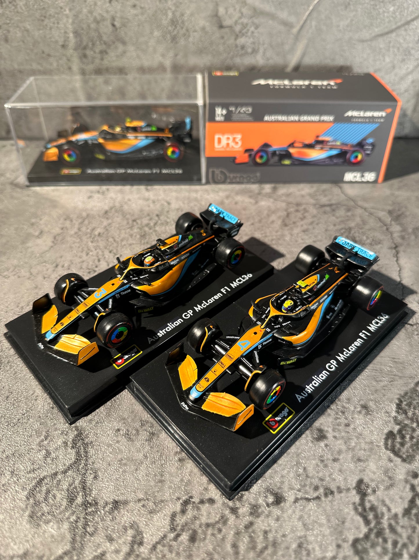 Bburago McLaren F1— MCL36 (2022) 1/43 with Driver's Helmet & Showcase