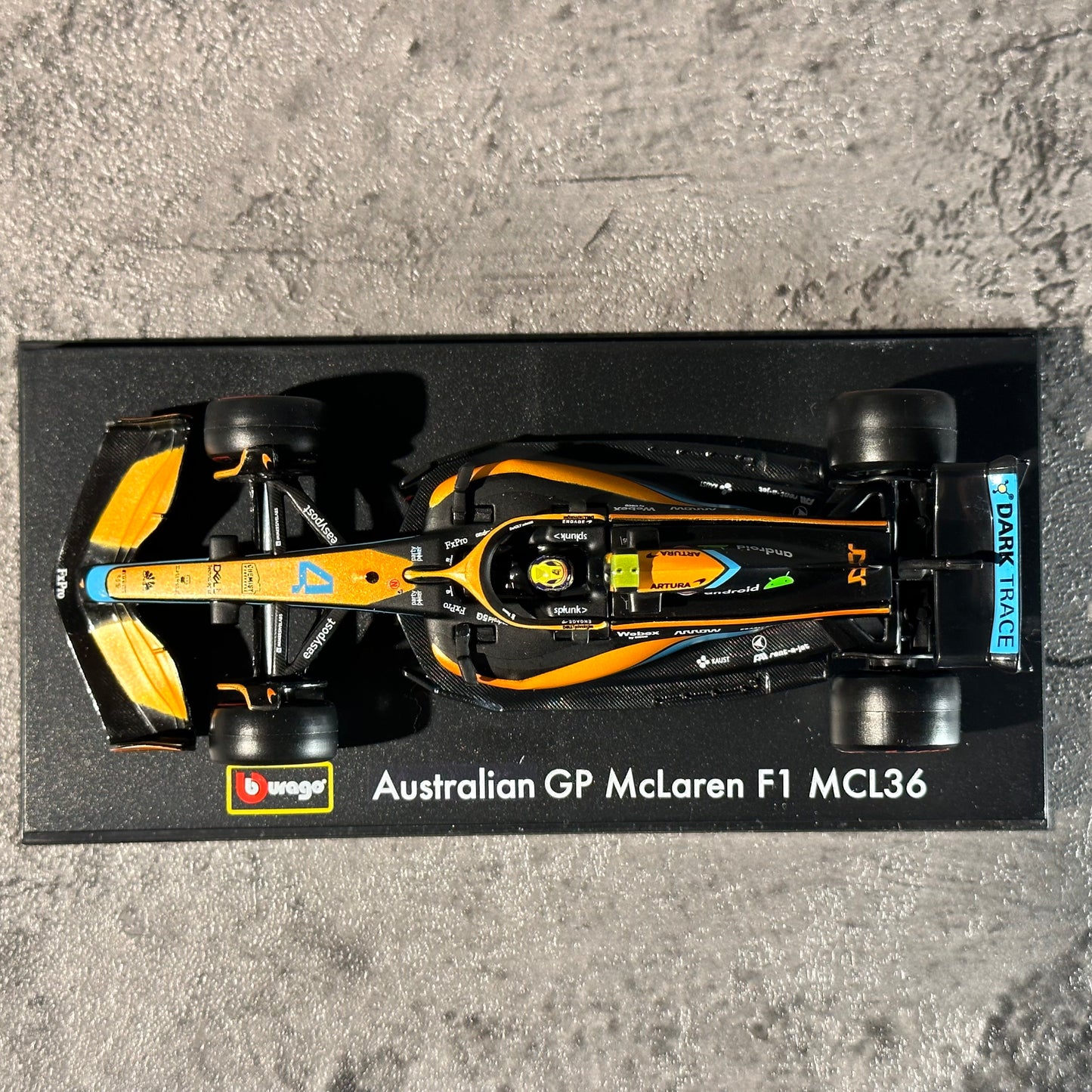 Bburago McLaren F1— MCL36 (2022) 1/43 with Driver's Helmet & Showcase