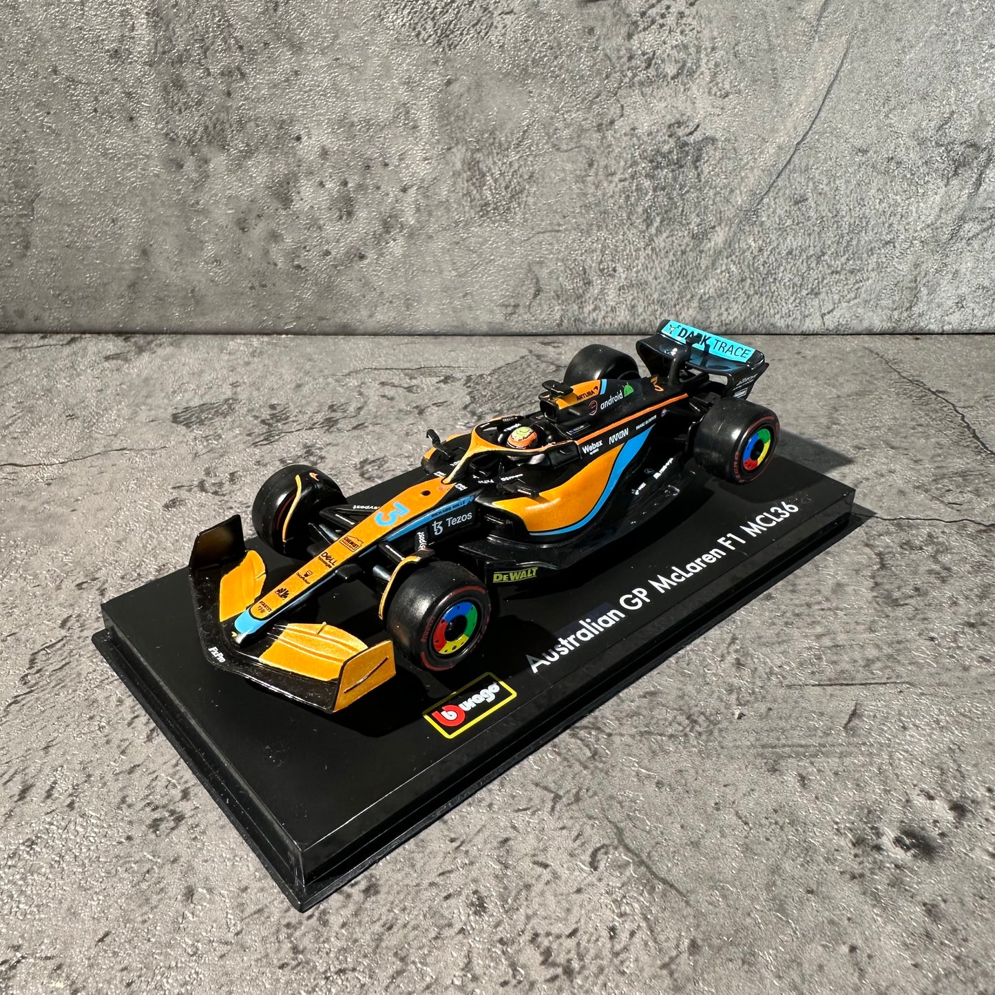 Bburago McLaren F1— MCL36 (2022) 1/43 with Driver's Helmet & Showcase