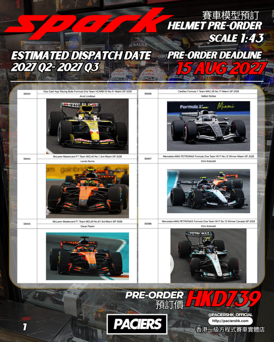[Pre-Order] Spark 1:43 F1 Car Models 2026 - Miami GP & Canada GP