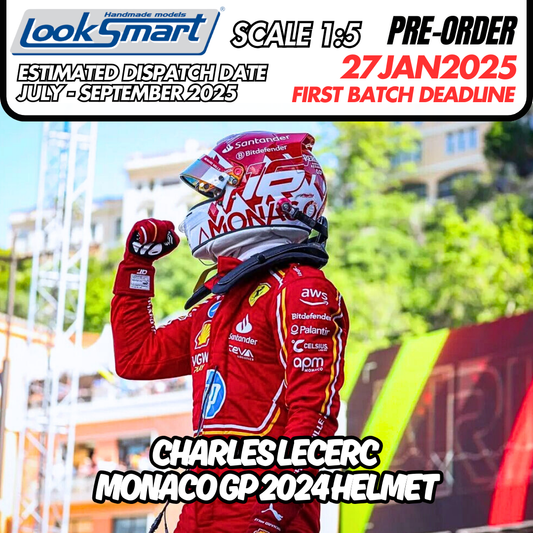 [Pre-Order] Looksmart 1:5 Scuderia Ferrari 2024 Charles Leclerc Monaco GP Helmet