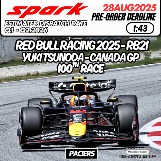 [Pre-Order] Spark 1:43 Red Bull Racing 2025 RB21 Yuki Tsunoda Canadian GP - 100th Race