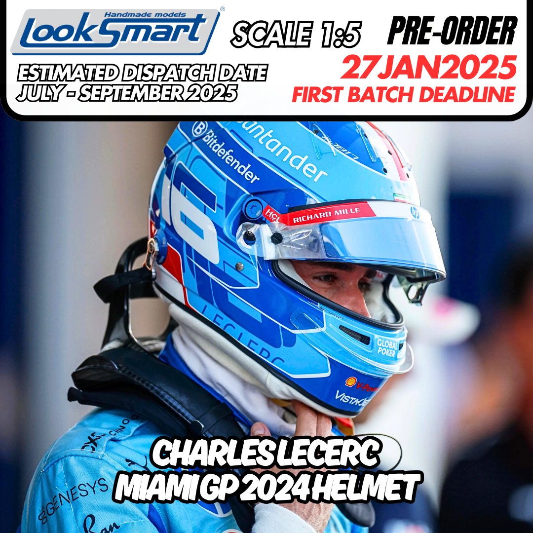 [Pre-Order] Looksmart 1:5 Scuderia Ferrari 2024 Charles Leclerc Miami GP Helmet