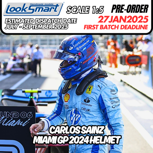 [Pre-Order] Looksmart 1:5 Scuderia Ferrari 2024 Carlos Sainz Miami GP Helmet