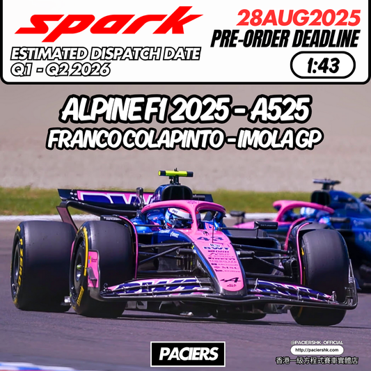 [Pre-Order] Spark 1:43 Alpine F1 2025 A525 Franco Colapinto Imola GP