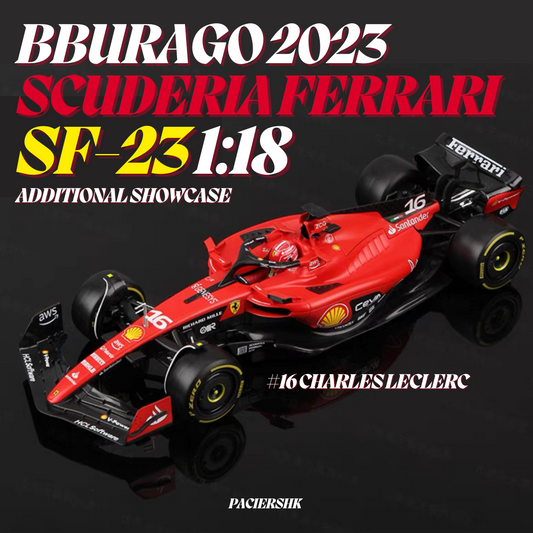 Bburago 1:18 Scuderia Ferrari 2023 SF-23 with Drivers & Showcase