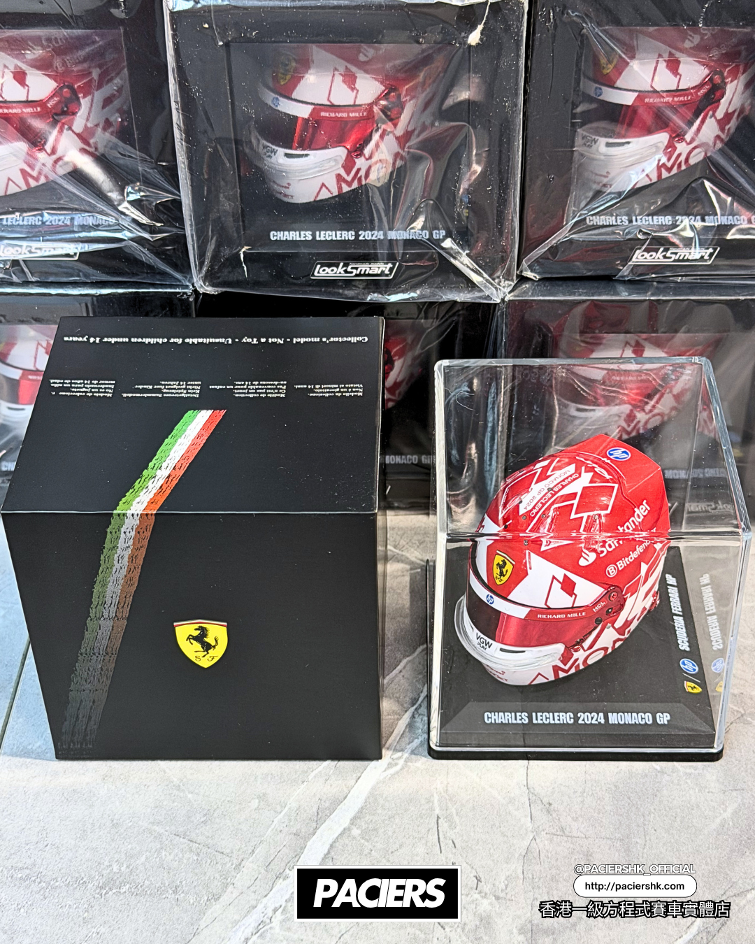 [In-Stock] Looksmart 1:5 Scuderia Ferrari 2024 Charles Leclerc Monaco GP Helmet