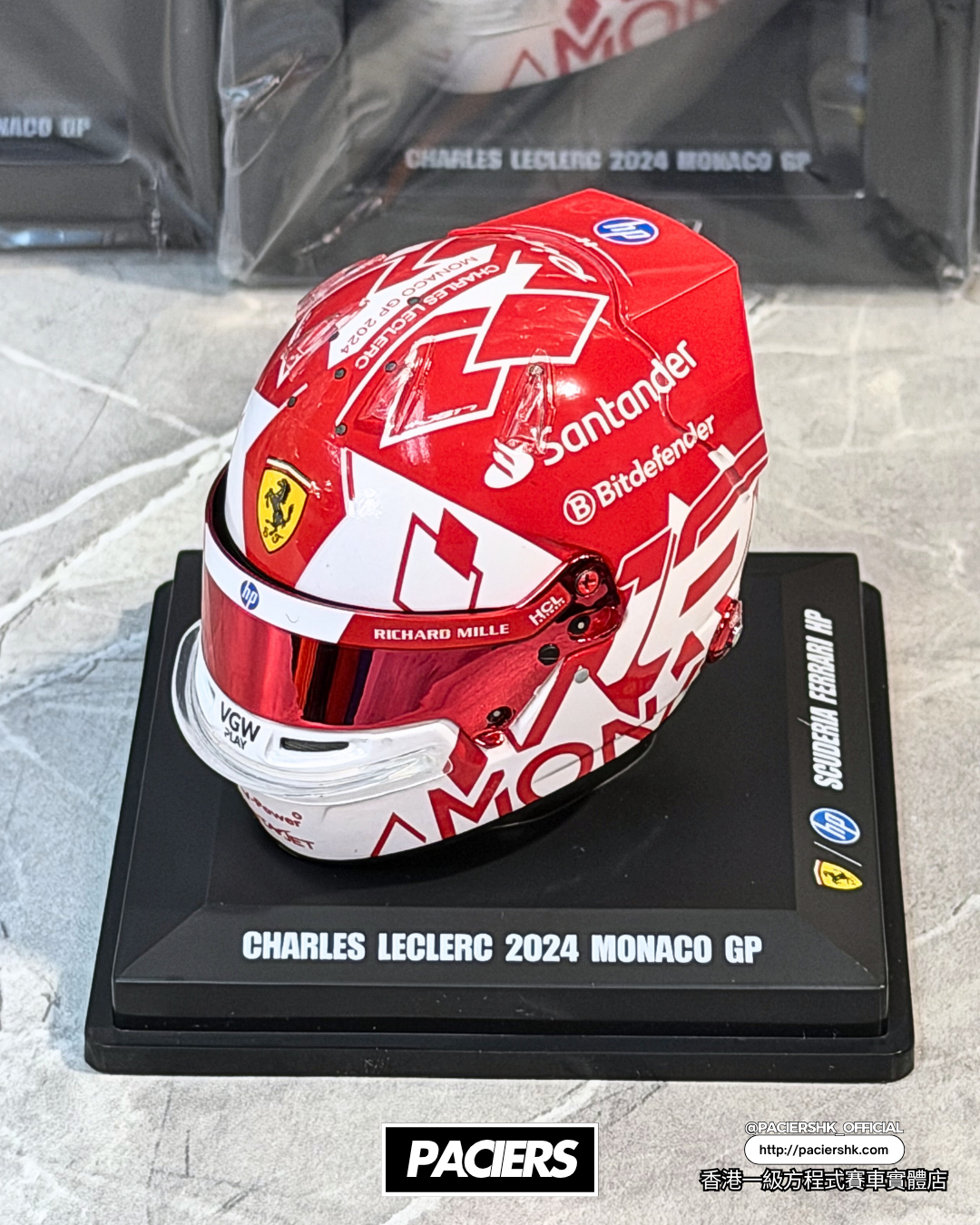 [In-Stock] Looksmart 1:5 Scuderia Ferrari 2024 Charles Leclerc Monaco GP Helmet