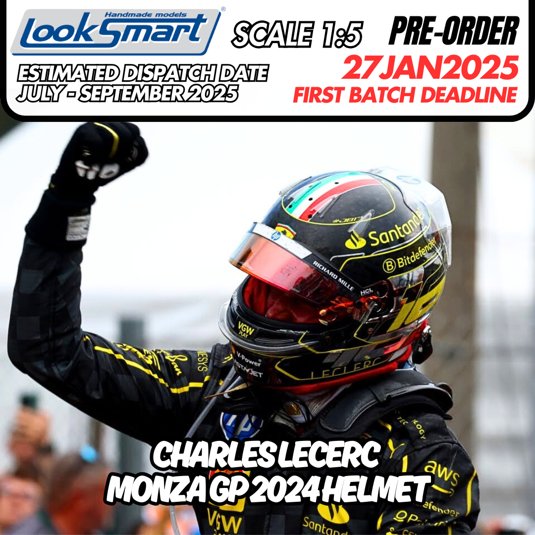 [Pre-Order] Looksmart 1:5 Scuderia Ferrari 2024 Charles Leclerc Monza GP Helmet