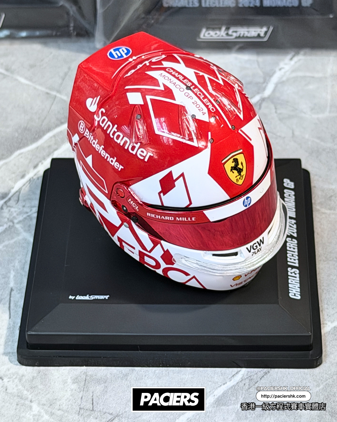 [In-Stock] Looksmart 1:5 Scuderia Ferrari 2024 Charles Leclerc Monaco GP Helmet