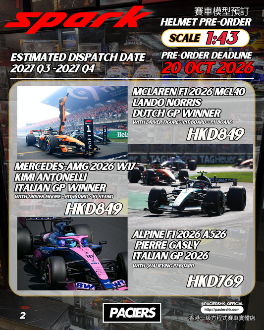 [Pre-Order] Spark 1:43 F1 Car Models 2026 - October Batch