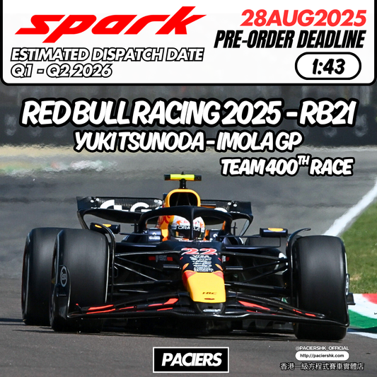 [Pre-Order] Spark 1:43 Red Bull Racing 2025 RB21 Yuki Tsunoda Imola GP Team 400th Race