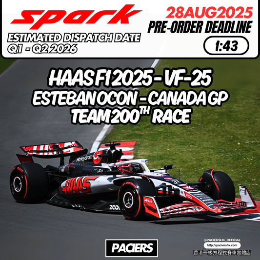 [Pre-Order] Spark 1:43 Haas F1 2025 VF-25 Esteban Ocon Canadian GP Team 200th Race
