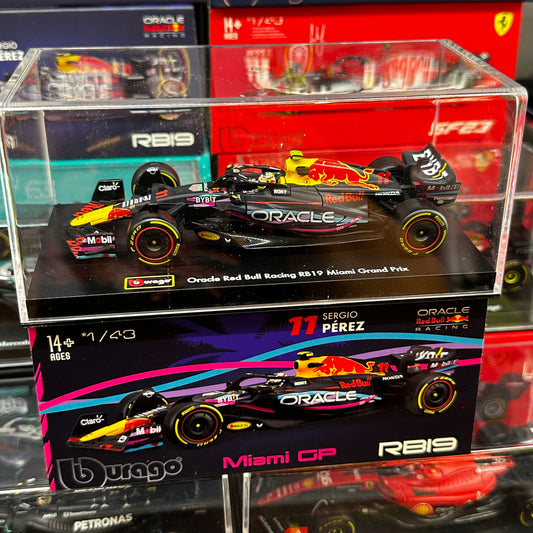 [Pre-Order] Bburago Oracle Red Bull Racing RB19 (2023) Miami GP Special Livery with Driver's Helmet &amp; Showcase 1:43
