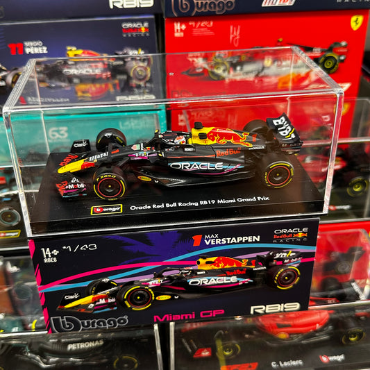 [Pre-Order] Bburago Oracle Red Bull Racing RB19 (2023) Miami GP Special Livery with Driver's Helmet &amp; Showcase 1:43