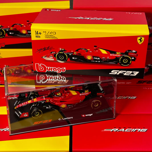 Bburago 1:43 Scuderia Ferrari 2023 SF-23 Monza GP with Acrylic Showcase