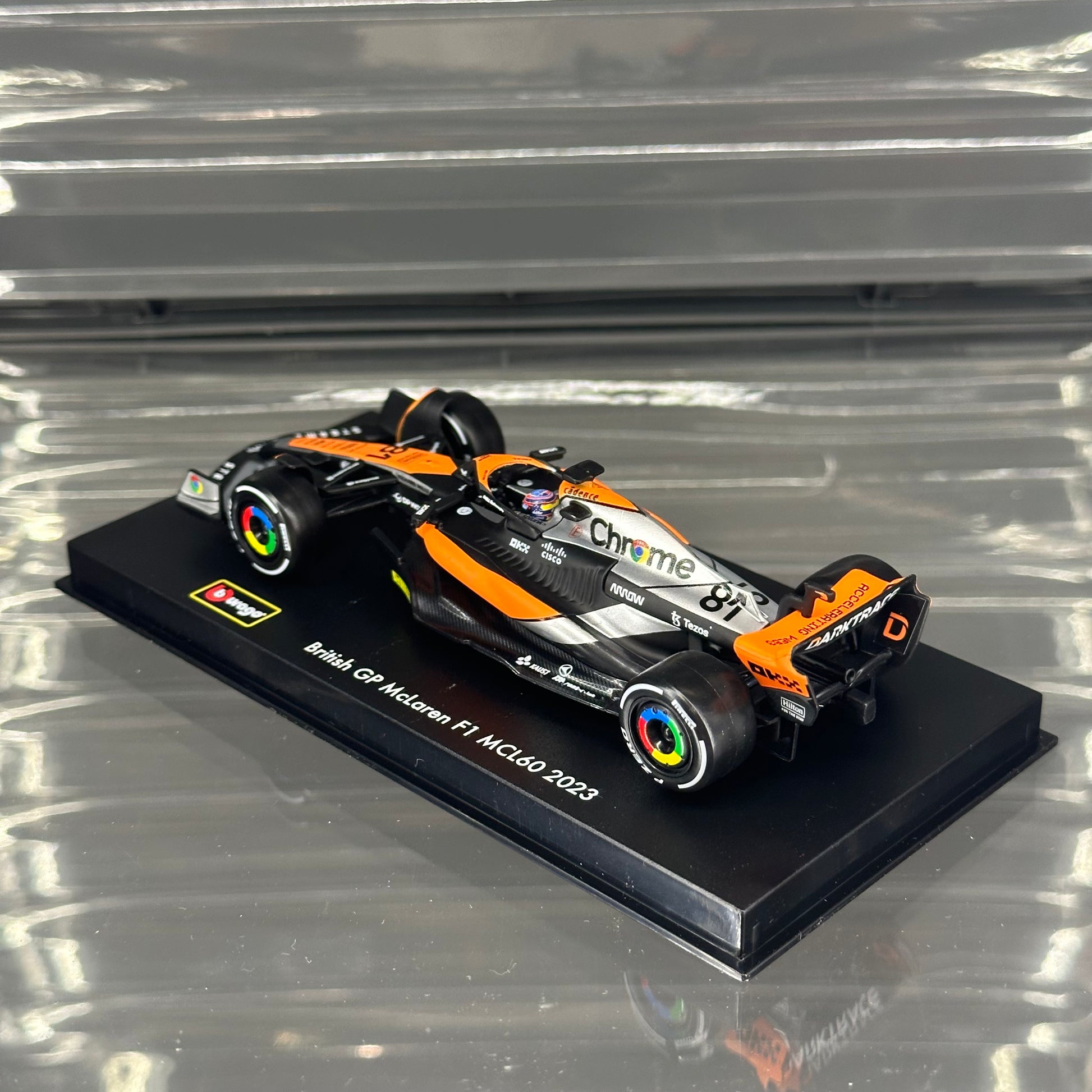 Bburago McLaren F1 MCL60 British GP Special Livery (2023) with Bburago McLaren F1 MCL60 British GP Special Livery (2023) with