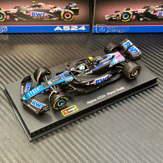 Bburago 1:43 Alpine F1 2024 A524 with Acrylic Showcase