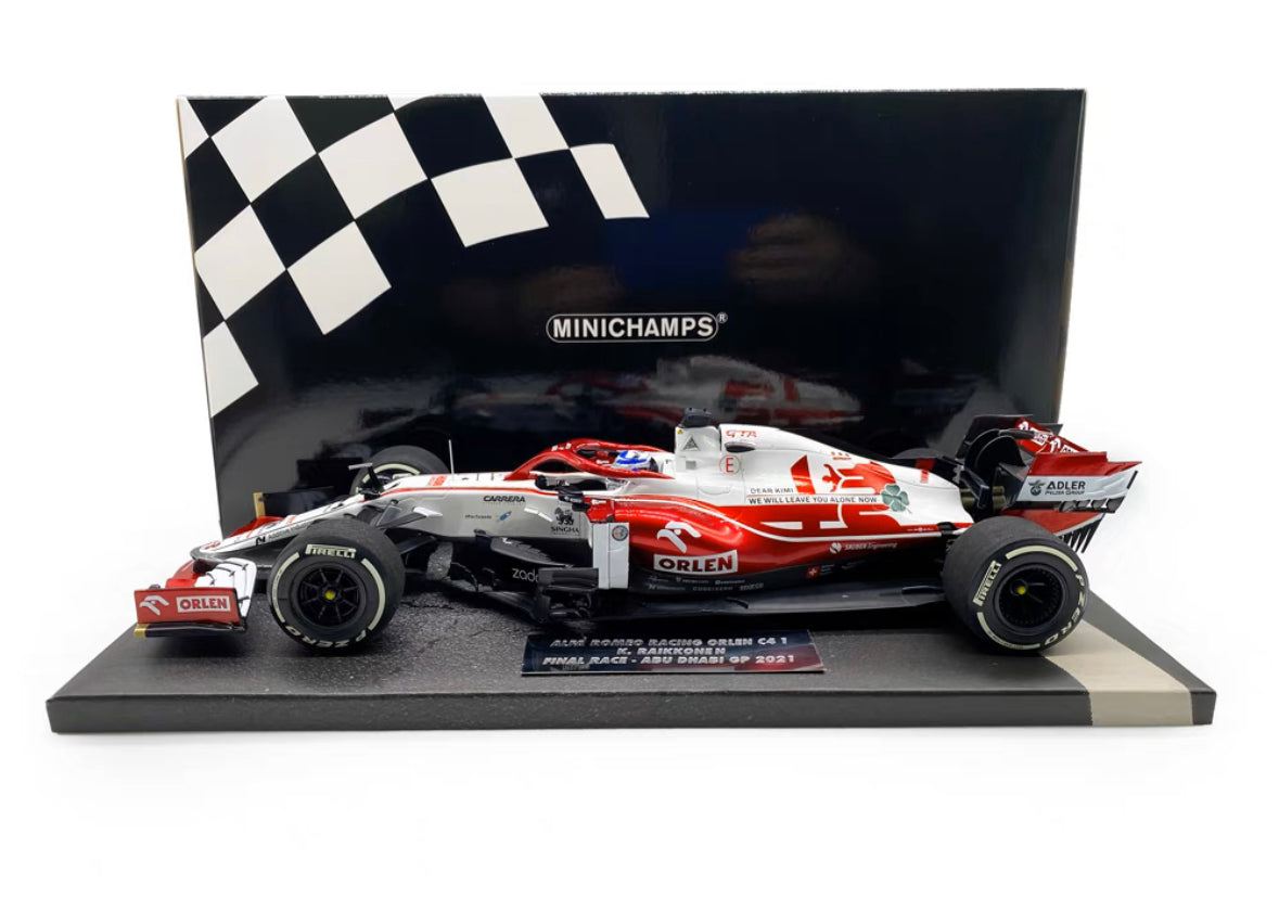 Minichamps F1 1:43 & 1:18 Alfa Romeo Orlen C41 - Kimi Raikkonen Final Race Abu Dhabi GP 2021