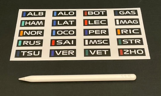 Name Tag Grid Stickers - F1 Race Drivers 2022